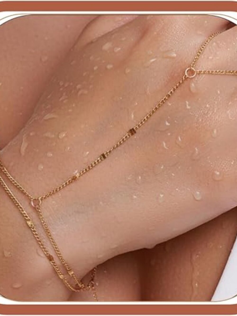 Gold Hand Chain Bracelet Stainless Steel Non-Tarnish Waterproof Finger Ring